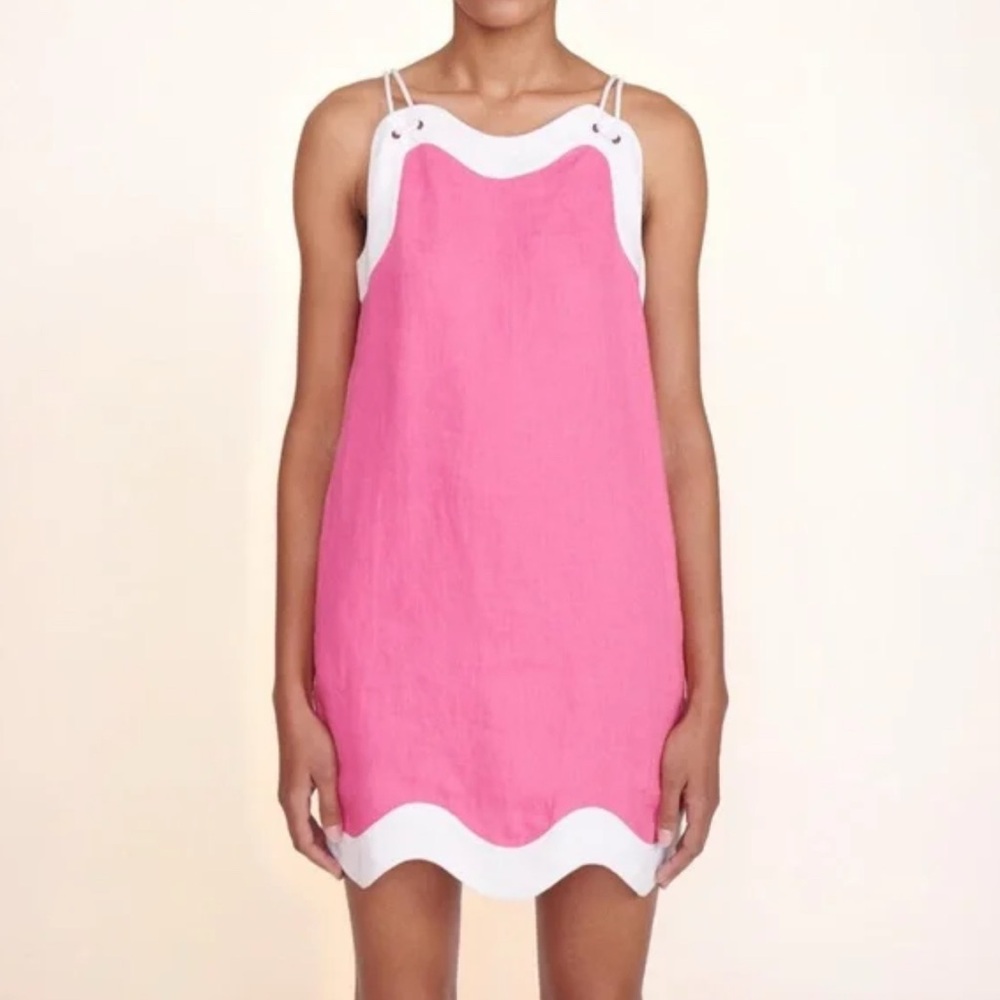 STAUD Pink and White Mini Dress